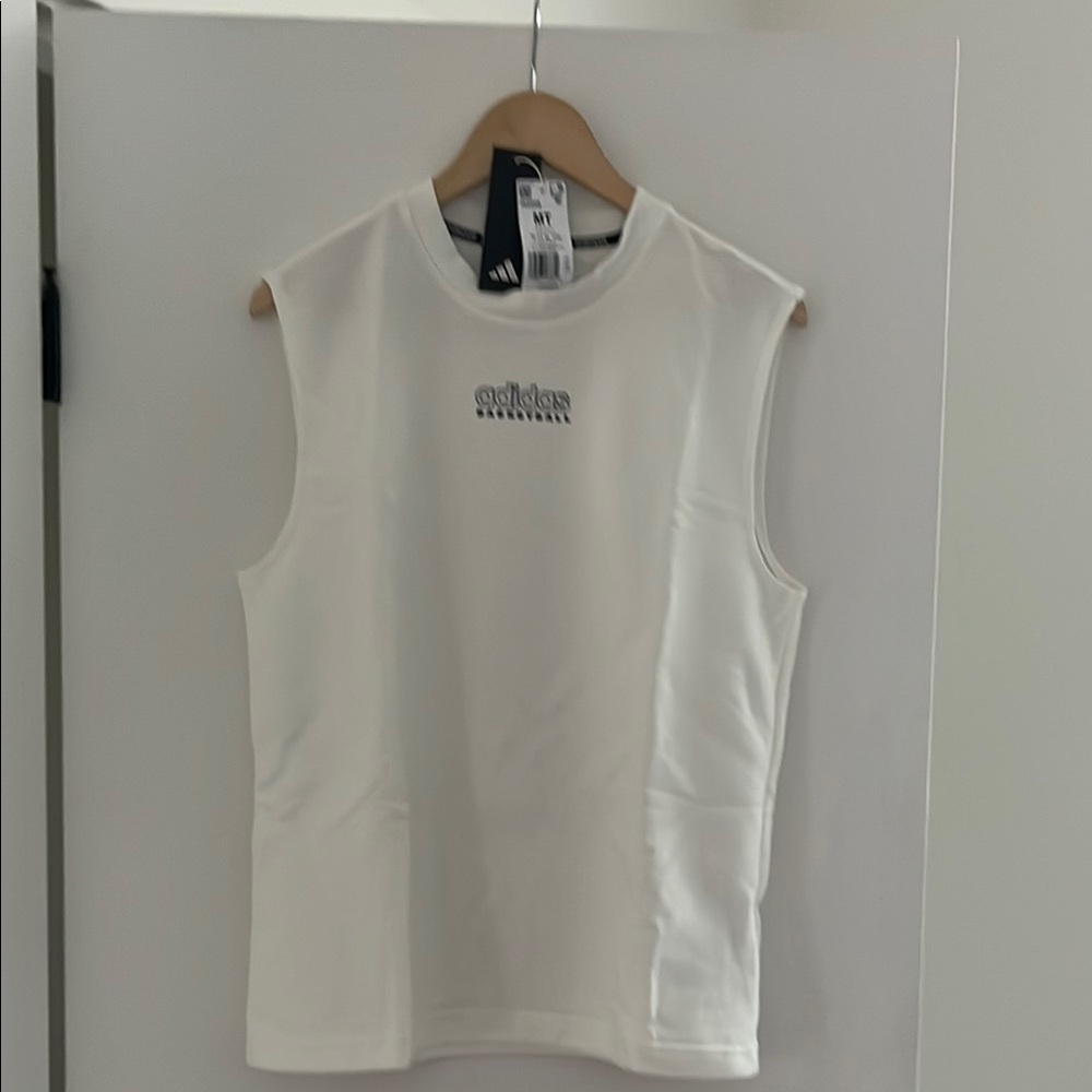 Adidas White Basketball Sleeveless Shirt